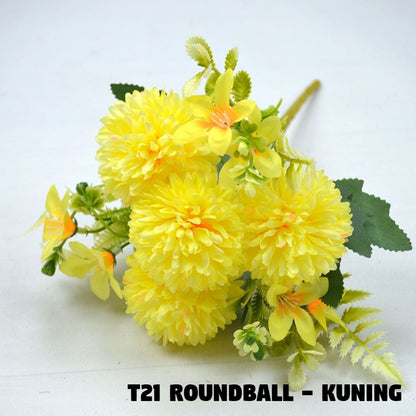 Bouquet bunga T21 ROUNDBALL Artifisial Dekorasi Tanaman Palsu Hiasan