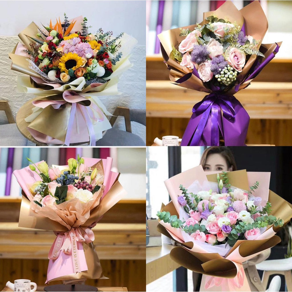 FL7 GOLD 5Lembar-Kertas Bunga Buket Dua Warna Gold/Kertas Buket Bunga Florist Cellophane Bi Color Gold