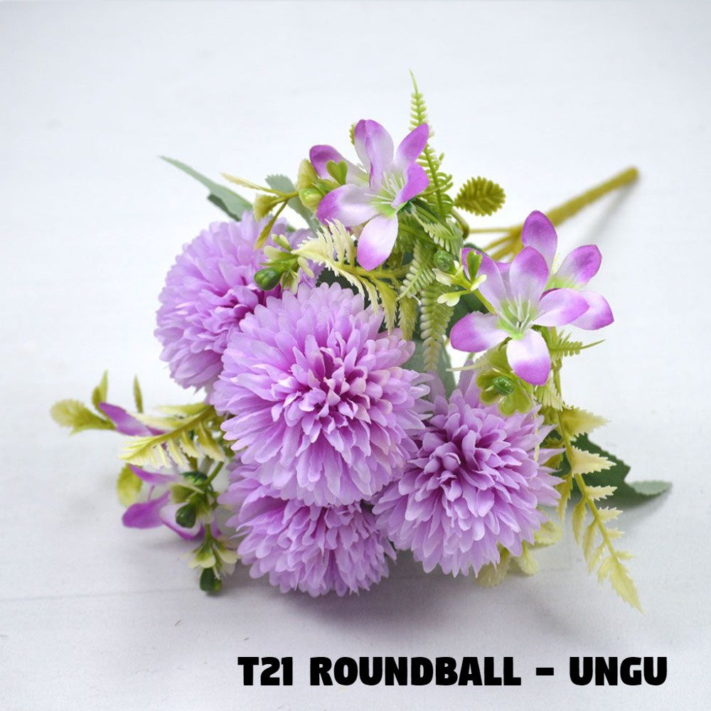 Bouquet bunga T21 ROUNDBALL Artifisial Dekorasi Tanaman Palsu Hiasan