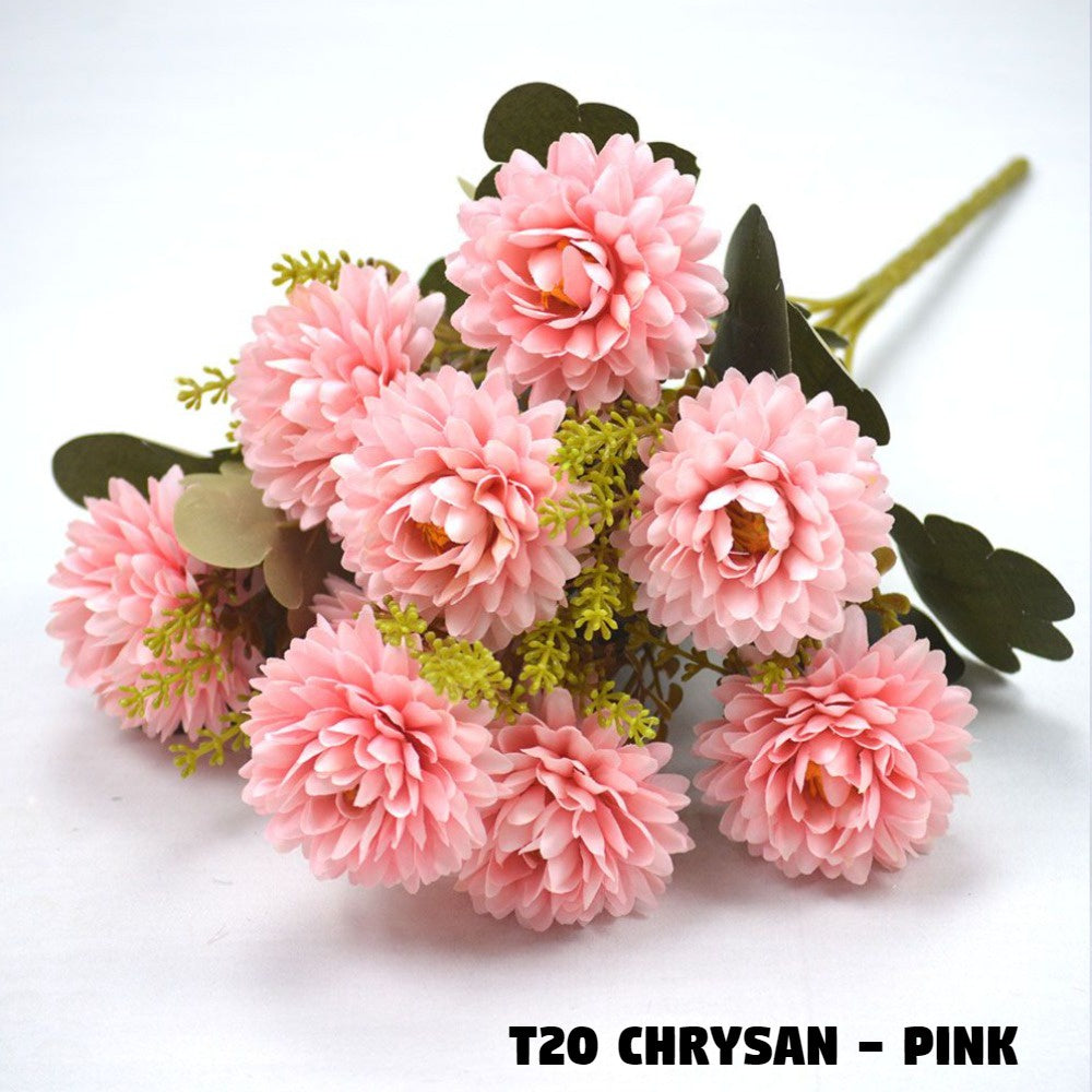 Bouquet bunga T20 CHRYSAN Artifisial Dekorasi Tanaman Palsu Hiasan