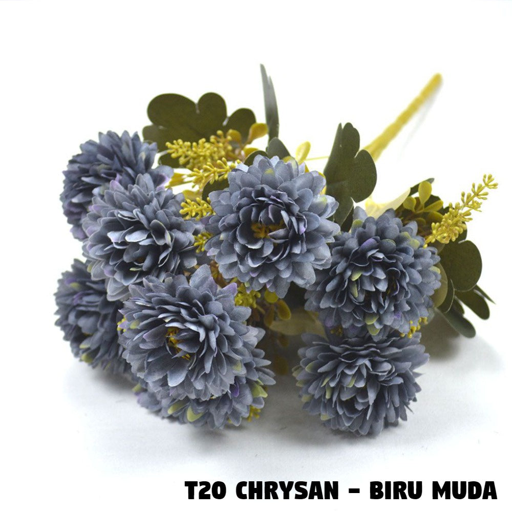 Bouquet bunga T20 CHRYSAN Artifisial Dekorasi Tanaman Palsu Hiasan