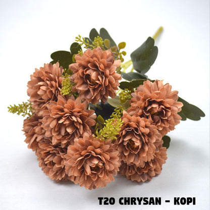 Bouquet bunga T20 CHRYSAN Artifisial Dekorasi Tanaman Palsu Hiasan