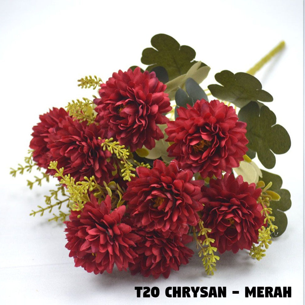 Bouquet bunga T20 CHRYSAN Artifisial Dekorasi Tanaman Palsu Hiasan