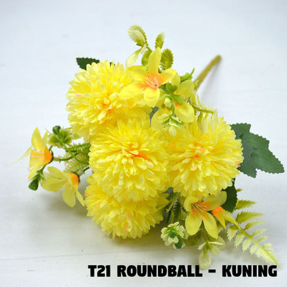 Bouquet bunga T21 ROUNDBALL Artifisial Dekorasi Tanaman Palsu Hiasan