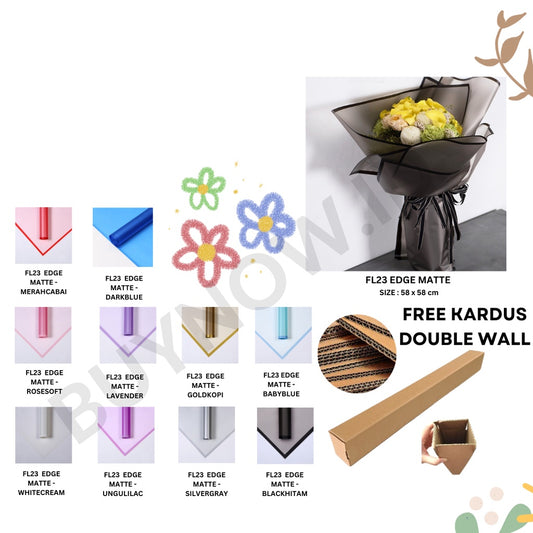 (5 LEMBAR) - FL23 EDGE MATTE Kertas Bunga Paper Buket Motif Frame Tebal Florist Cellophane