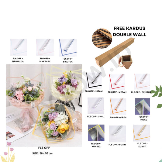 FL6 OPP 5Lembar-Kertas Bunga Buket Transparan List WARNA / Kertas Buket Bunga Florist Cellophane