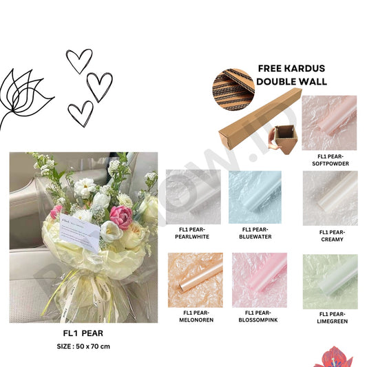 (5 LEMBAR) - FL1 PEARLESCENT Kertas Bunga Buket Waterproof Color / Kertas Buket Bunga Florist Cellophane