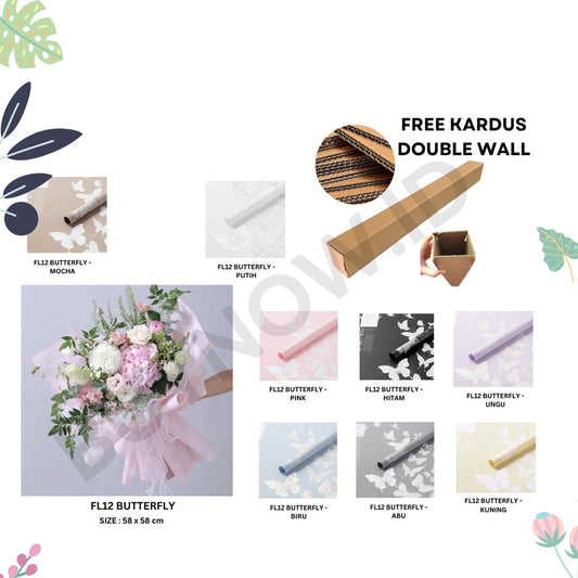 (5 LEMBAR) - FL12 BUTTERFLY DANCE Kertas Bunga Paper Buket Motif Kupu-kupu Modern Florist Cellophane