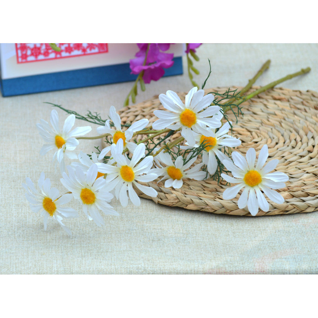 C12 ASTER 50cm Artificial Bunga Matahari Daisy 5 Bunga Palsu Plastik Buatan Imitasi Hias Dekor Buket Bouquet Rumah Pesta/Bunga Hias